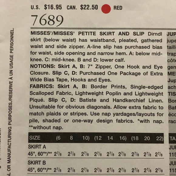 Vogue Pattern  7689 swing midi maxi skirt  sz 12 - Picture 5 of 8